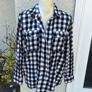 Madewell Black & White Checker Plaid Flannel Button Long Sleeve Shirt Size M